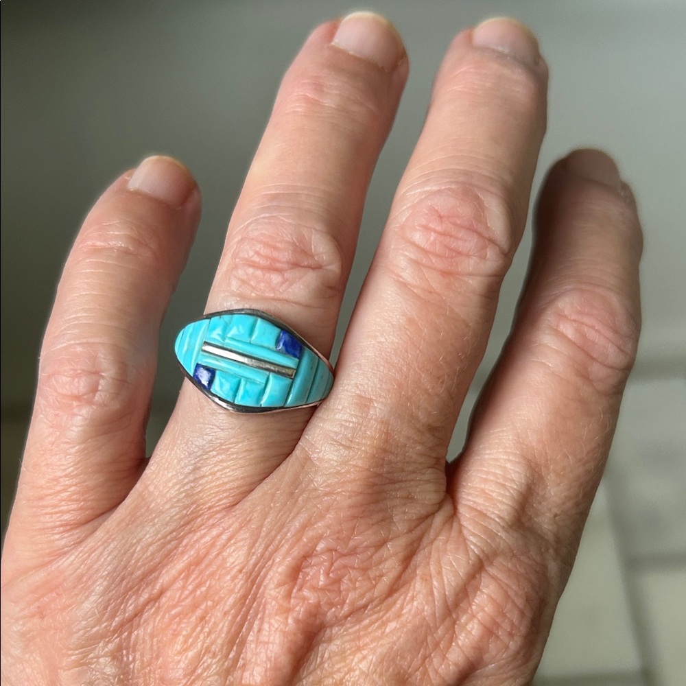 Sterling lapis and turquoise inlay ring